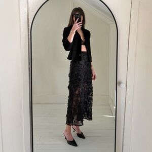Mijeong Park Sheer Appliqued Midi Skirt in Black NWT